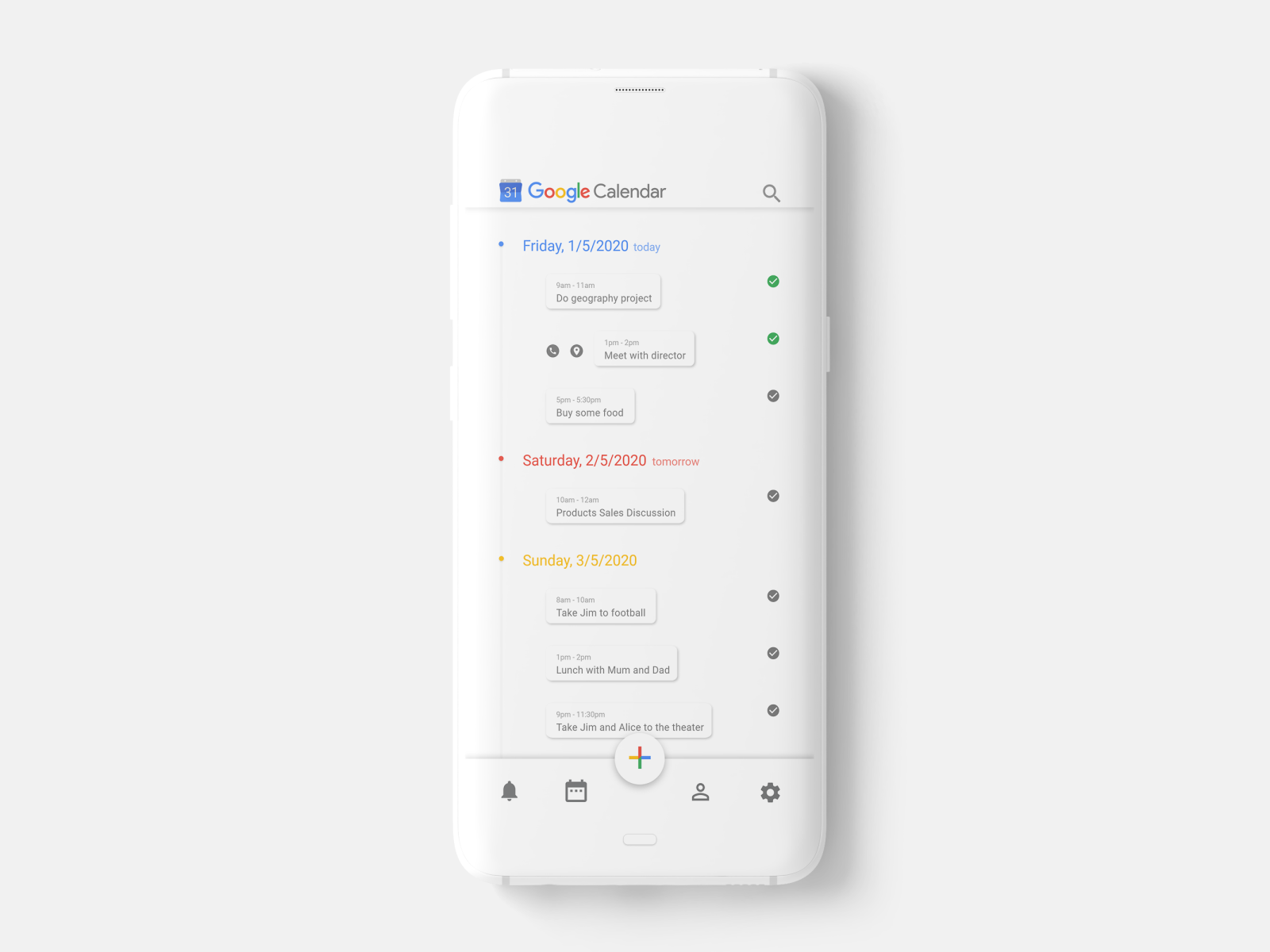 Google Calendar screen App UI design minimal style by André Morins on