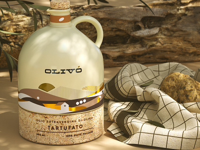 Olivo - Truffle Oil 3d 3d art behance branding cinema4d design food illustration label labeldesign packaging packaging design render rendering texture truffle