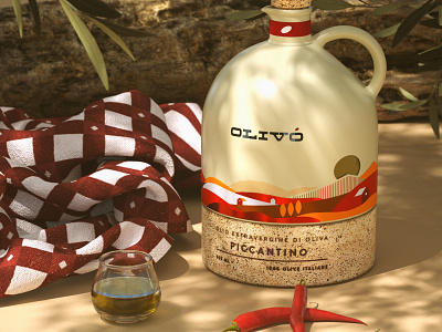 Olivò - Spicy Made in Italy Olive Oil 3d art behance branding cienma4d design food foodpackaging illustration label label design logo octane render oil oil label oil pack packaging packaging design realistic 3d render rendering