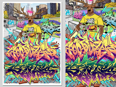 Woodland Skate Graffiti Illustration Poster artwork commission deer design digital illustration graffiti graffiti art graffiti digital graphic design illustration poster typography