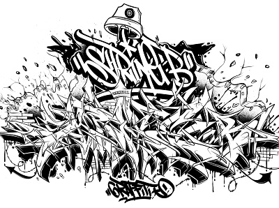 "Shrine B" Wildstyle Graffiti Illustration blackandwhite blackletter commission design digital illustration graffiti graffiti art illustration letters poster wildstyle