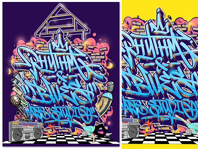 Rhythm & Blues Arts Studio Hip-hop Illustration art artist artwork b boy boombox commission design digital illustration graffiti graffiti art hip hop illustration illustrator music poster