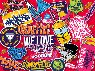 Graffiti stickers design digital illustration graffiti graffiti art graphic design illustration sticker sticker design typography