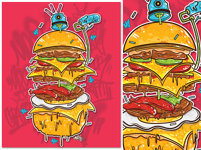 Burger cans illustration art artwork burger cheeseburger design digital art digital illustration graffiti graffiti art illustration poster sausage spraycan spraypaint yummy