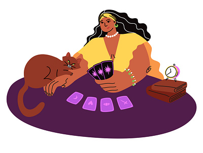 Fortune Teller with cat book cat illustration tarot vector woman