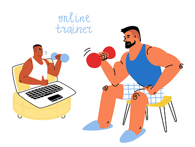 man is training online with a trainer home illustration man online trainer vector workout