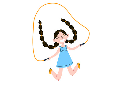 girl jump black blue child dress flat girl illustration jump jumping rope skipping rope vector