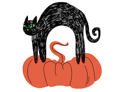 Black cat black white cartoon cat helloween illustration pumpkin vector