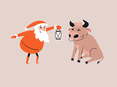 Santa with Bull bull cartoon claus flat illustration lantern merry christmas new year santa vector xmas