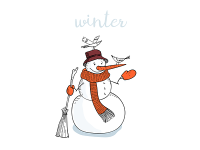 Snowman #1 bird cartoon flat illustration scarf snow snowman vector winter