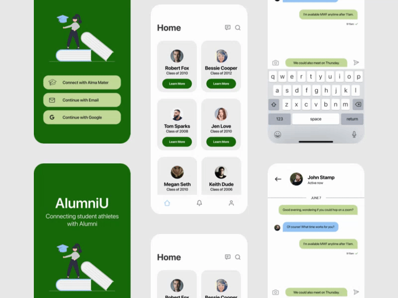 AlumniU app branding design figma logo ui ux