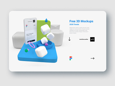 3D models + flat UI - download freebies 2020 3d design download figma freebies illustration model moedeling render scene shape soft sphere trend ui