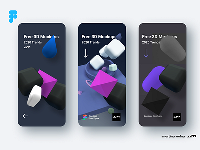 3D models in UI design - 2020 trends 2020 3d 3ds 3dsmax 4d cinema4d design download figma free freebies minimalist mobile rendering shapes soft trend ui