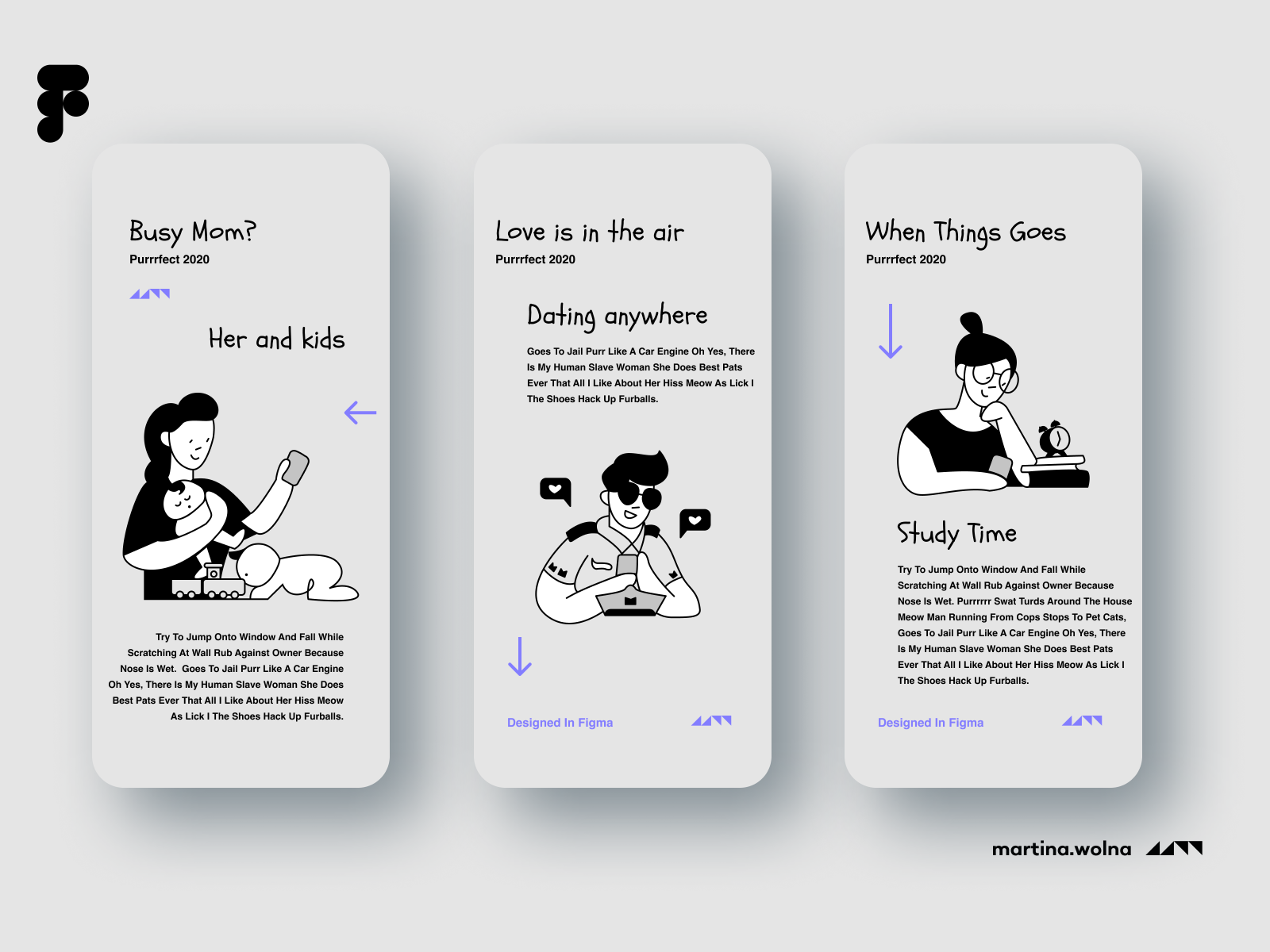 Onboarding with ilustrations black, white, gray by Martina Wolna on Dribbble