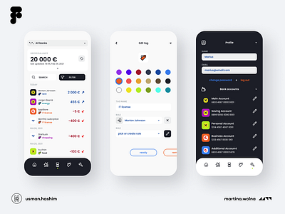 Finance app - mobile bank black design figma flat minimalist mobile rainbow tag ui white