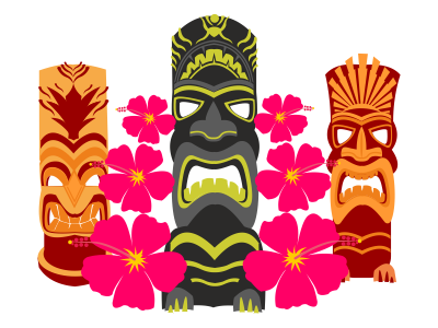 Tiki Statues Set hawaii hibiscus mask set statues tiki tribe vector wood