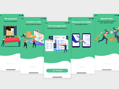 On-boarding screens for Movers App app design illustration ui vector website