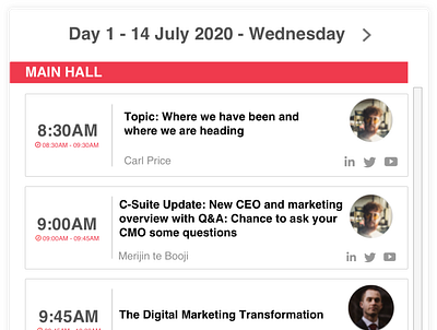 Features - Live Agenda - Virtual Conference design ui website