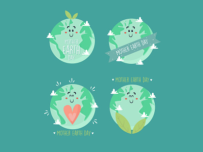 mother earth day badges collection badges collection day design earth flat illustration label mother