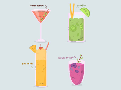 cocktail hand drawn collection flat design (2) cartoon cocktail cold drink hand drawn