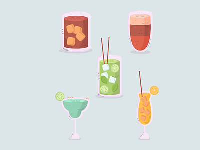 delicious drinks hand drawn set flat design cartoon cold drink glass sweet
