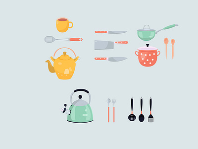 modern various kitchen tools icon set flat design