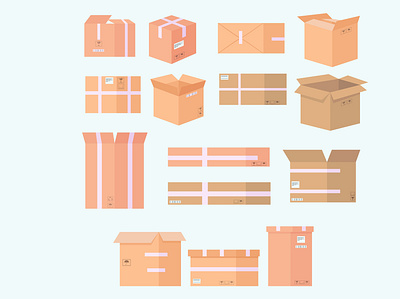 various cardboards boxes icon set flat design box cardboard cartoon packaging various
