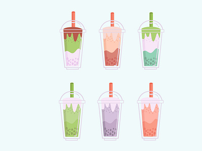 bubble tea hand drawn flavors collection flat design bubble tea cold cup drink iced sweet
