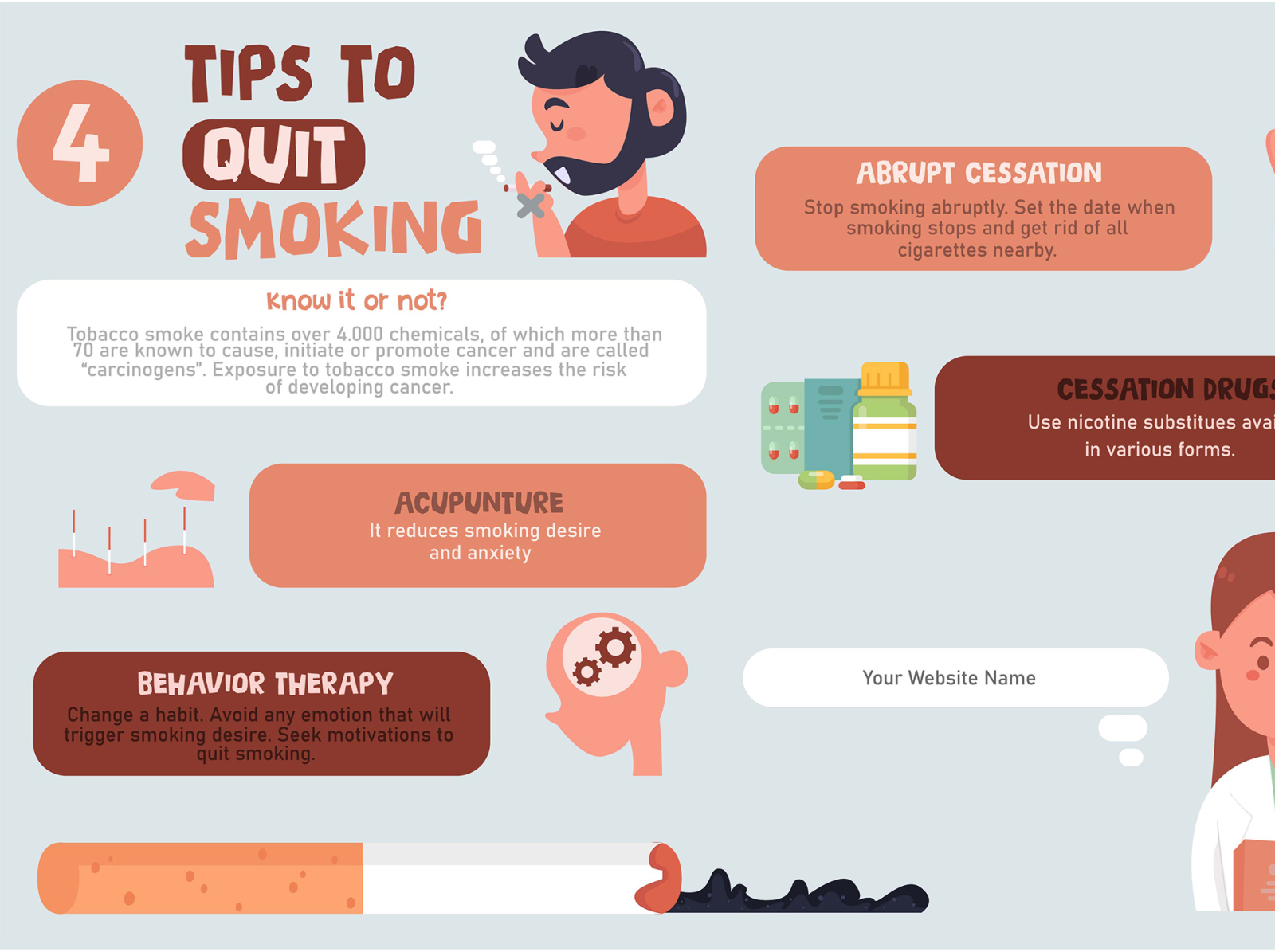 Tips To Quit Smoking Infographic  Flat Design  4x 