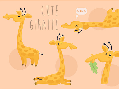 Cartoon Giraffe Pack Illustration flat design animal cartoon cute eating giraffe illustration slepping vector yellow zoo