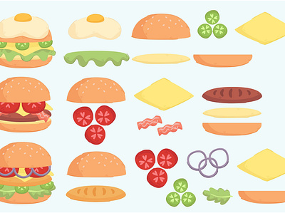 Burger Ingredient Illustration Set bread burger cartoon cheese delicious food illustration ingredient recipe vector