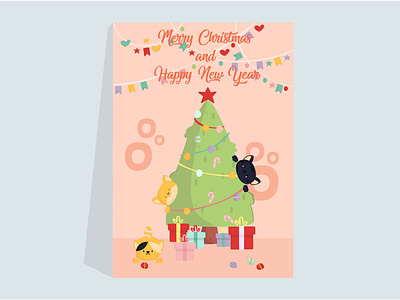 Cats with Christmas Tree Poster