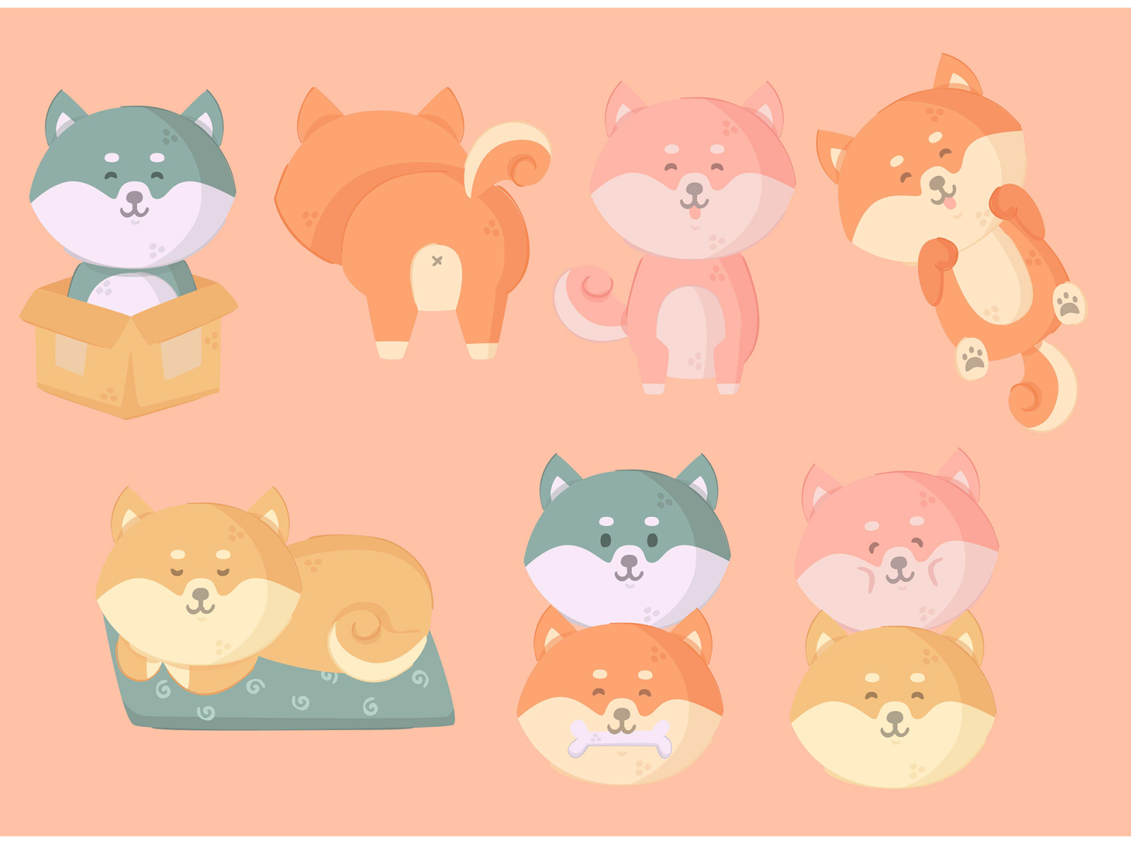 Japanese Dog Illustration Set Shiba Inu animal asian bundle character dog illustration japanese pet shiba inu vector