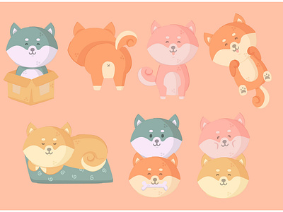 Japanese Dog Illustration Set Shiba Inu