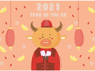 Ox Holding Envelope Chinese New Year Illustration
