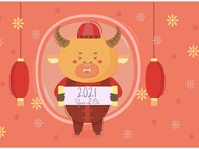 Cartoon Ox with 2021 New Year Banner Background Illustration 2021 background banner cartoon chinese illustration new ox vector year
