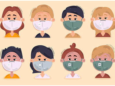 People Wearing Medical Masks Illustration cartoon character face female illustration male mask medical people vector