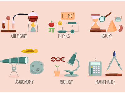 School Icons Illustration astronomy biology chemistry education history icon illustration physics school vector