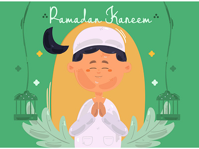 Ramadan Kareem Hand Drawn Concept Illustration boy celebration character day illustration islamic kareem muslim ramadan vector