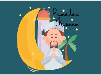 Ramadan Kareem with Muslim Character Praying Illustration