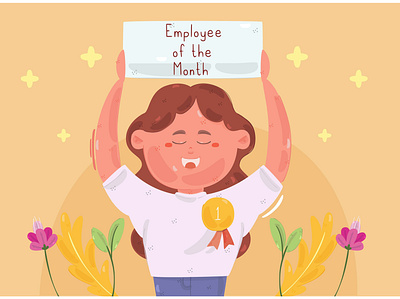Employee of the Month Illustration business character employee female illustration office performance staff vector work