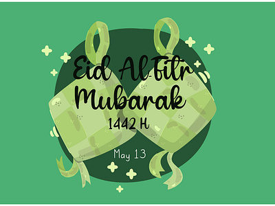 Happy Eid Al Fitr with Traditional Ketupat Illustration