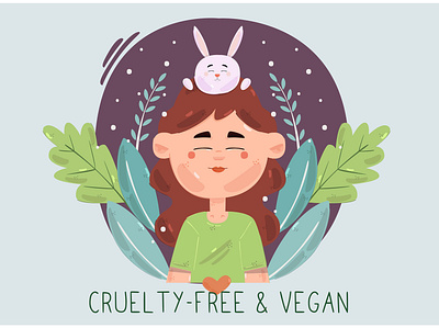 Cruelty Free and Vegan with Woman Character Illustration bunny character cruelty free eco illustration organic vector vegan woman