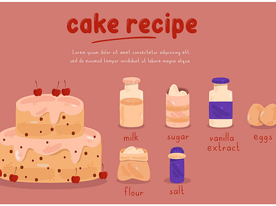 Cake Recipe Concept Illustration bread cake chocolate concept food illustration recipe strawberry vanilla vector