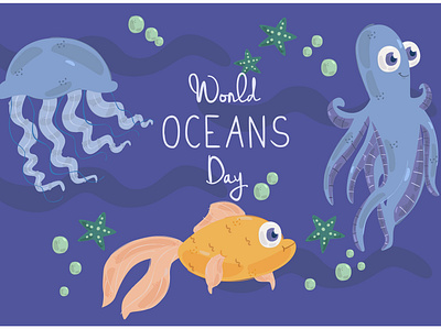 Underwater World Ocean Day Illustration celebration day fish illustration marine ocean sea underwater vector world