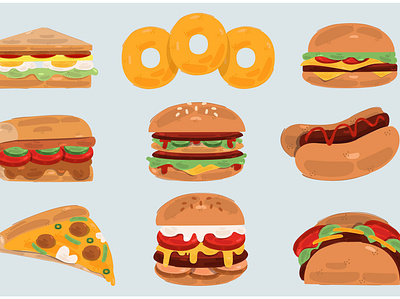 Fast Food Illustration breakfast burger delicious fast food illustration lunch menu pizza vector