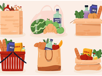 Grocery Bags Supermarket Illustration bag canvas grocery illustration paper plastic shopping supermarket tote vector