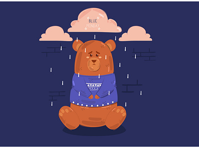 Blue Monday with Sad Bear Character Illustration animal bear blue character depressing illustration mental monday sad vector