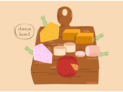 Cheeseboard Illustration board bread cheddar cheese food gouda illustration mozzarella sandwich vector