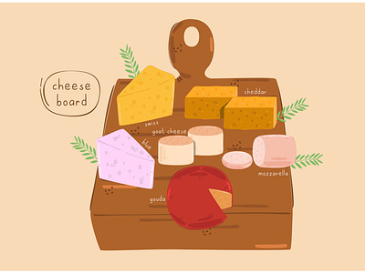 Cheeseboard Illustration board bread cheddar cheese food gouda illustration mozzarella sandwich vector